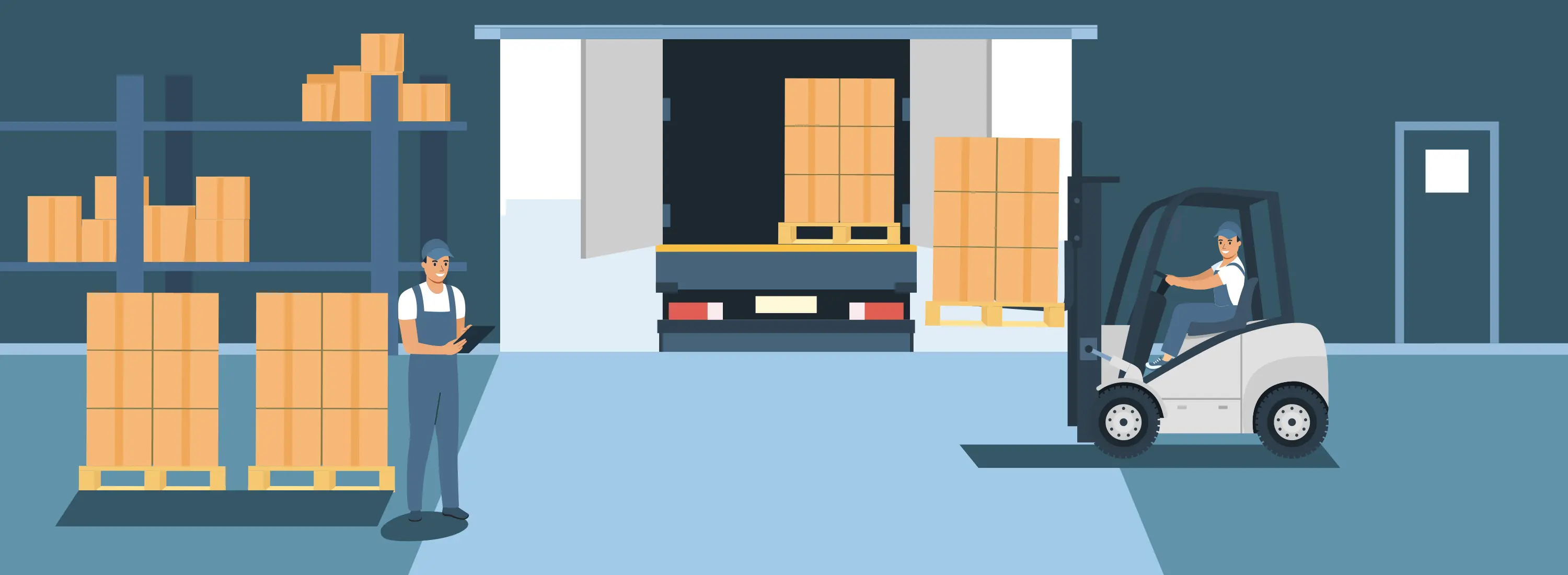 Illustration Lager mit Gabelstapler